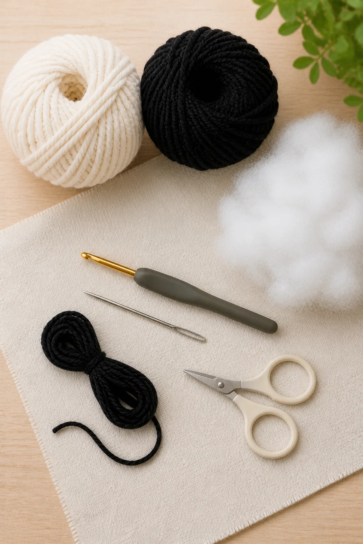 Chenille yarn, large hook, stuffing, and embroidery materials